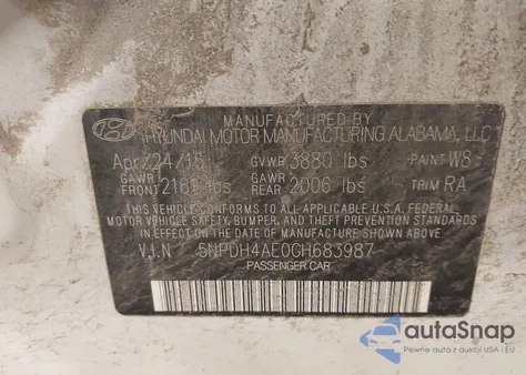2016 Hyundai Elantra Se from USA, damaged, VIN 5NPDH4AE0GH683987